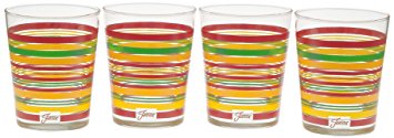 Fiesta Multi-Color Stripe Glassware, 15-Ounce Tapered Dof Double Old Fashion, Scarlet Collection, Set of 4