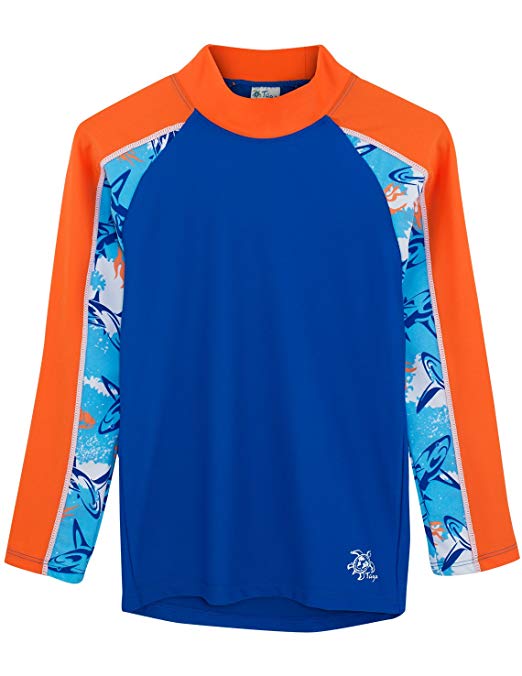 Tuga Boys Long Sleeve Rash Guard 1-14 Years, UPF 50  Sun Protection Swim Shirt