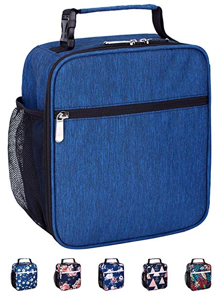 Leakproof Insulated Reusable Cooler Lunch Bag - Durable Compact Office Work School Lunch Box with Multi-Pockets & Detachable Buckle Handle for Women,Men and Kids-Blue