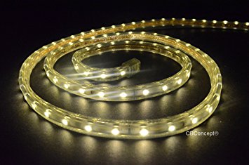 CBConcept® UL Listed, 6.6 Feet, 720 Lumen, 3000K Warm White, Dimmable, 110-120V AC Flexible Flat LED Strip Rope Light, 120 Units 3528 SMD LEDs, Waterproof IP65, Accessories Included, Size: 0.45 Inch Width X 0.28 Inch Thickness- [Christmas Lighting, Indoor / Outdoor Rope Lighting, Ceiling Light, Kitchen Lighting] [Ready to use]