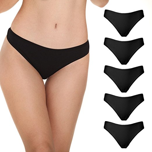 Women Underwear, 5 Pack Women's Thongs Breathable Cotton Bikini Panties