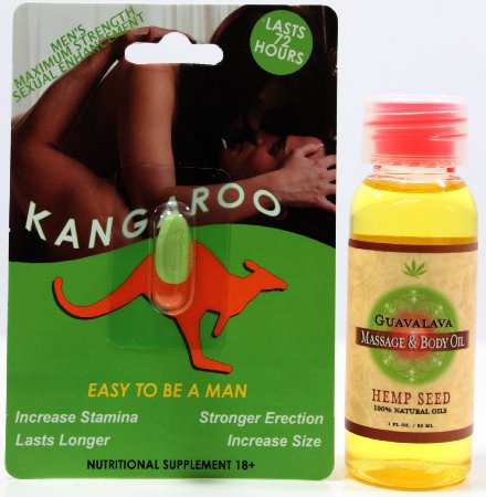 Mens Maximum Strength Performance Enhancer KANGAROO Easy to be a Man Nutritional Supplement 5 Pills with Bonus Gift Guavalava Massage Oil