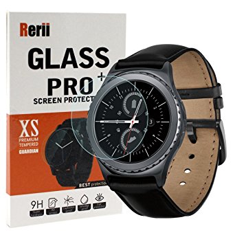 Gear S2 Classic Screen Protector - Rerii [ 2-Pack] Samsung Gear S2 Classic Tempered Glass Screen Protector, High Definition, 9H Hardness, 0.3mm Thickness,Delicate Touch, Real Glass Screen Protector