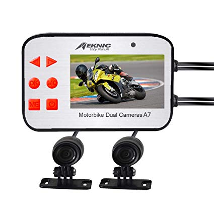 Meknic A7 Motorcycle Camera, Dual Lens 1080P Video Security Motorbike Camera System with 2.7" Screen, Motorcycle Dash Camera, Waterproof Motorcycle Driving Recorder with G-Sensor,Unique Gift Idea