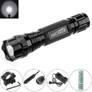Decaker 501B XM-L T6 1000 Lumens Bright LED Flashlight Torch Tactical FlashLight Lamp   Gun Mount   Remote Pressure Switch   1 x 18650 Rechargeable Battery   Battery Charger (White Light)