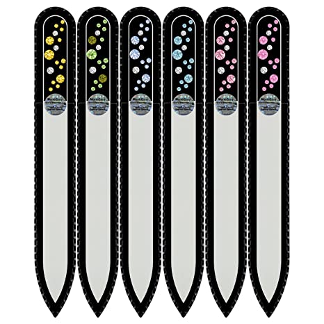 Mont Bleu Gift Set of 5   1 free Glass Nail Files hand decorated with crystals from Swarovski | Hand Made, Czech Tempered Glass, Lifetime Guaranty, Crystal Nail Files for natural nails