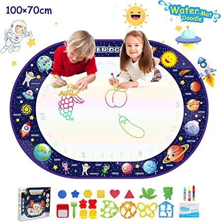 LEADSTAR Water Magic Doodle Mat,Educational Water Drawing Mat for Kids,Mess Free Oval Painting Mat,Novel Large Painting Toy with 3 Magic Pens,1 Magic Brush & Drawing Accessories - 40" x 28"