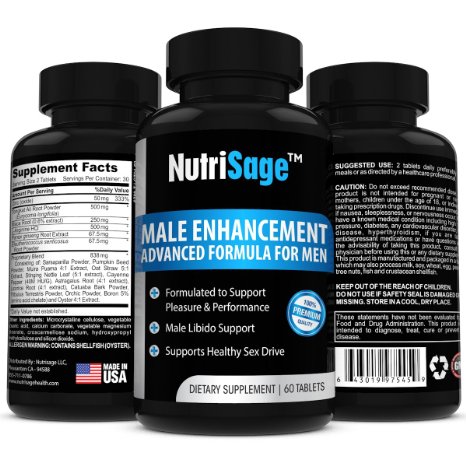 Best Male Enhancement Supplement By NutriSage-Top Rated Libido Enhancer and Male Sexual Booster With Maca Root - Increased Sex Performance and Stamina - High Quality Natural Testosterone Pills