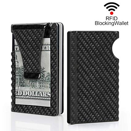 Hallomall Money Clip, Carbon Fiber Wallet Minimalist Wallet Credit Card Holder Blocks RFID, The Carbon Fiber Money Clip Men