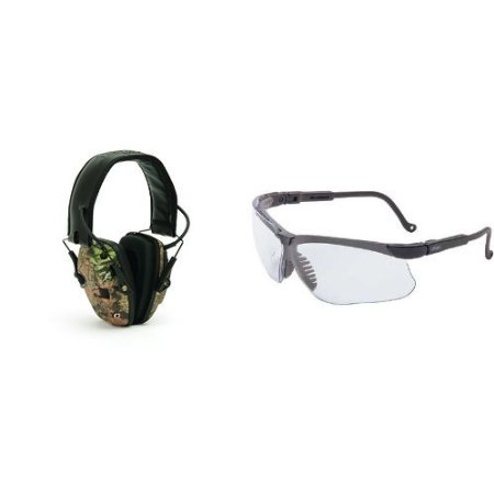 Howard Leight by Honeywell Camo Impact Sport Sound Amplification Electronic Earmuff with Clear Lens Sharp-Shooter Safety Eyewear