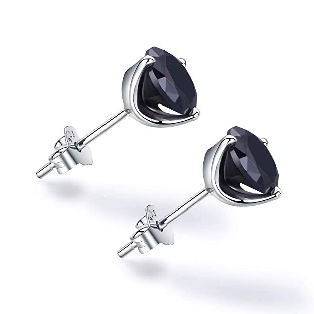 Black Studs Earrings Round Cubic Zirconia Sterling Silver Hypoallergenic Piercing Ear Studs for Men Women - 7.4mm | Father's Day Gift