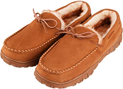 CareBey Mens Indoor Outdoor Comfortable Warm Moccasin Slippers with Non-Slip Rubber Sole Driving Loafer Slip-on Shoes for Winter