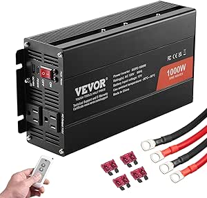 VEVOR Pure Sine Wave Inverter, 1000 Watt, DC 12V to AC 120V Power Inverter with 2 AC Outlets 2 USB Port 1 Type-C Port, Remote Control for Small Home Devices Like Smartphone Laptop, CE FCC Certified