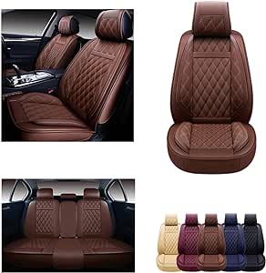 OASIS AUTO Car Seat Covers Accessories Full Set Premium Nappa Leather Cushion Protector Universal Fit for Most Cars SUV Pick-up Truck, Automotive Vehicle Auto Interior Décor (OS-009 Brown)