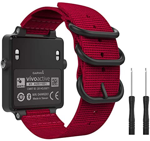 MoKo Watch Band for Garmin Vivoactive Acetate, Fine Woven Nylon Adjustable Replacement Strap for Garmin Vivoactive/Vivoactive Acetate Sports Smart Band - Red