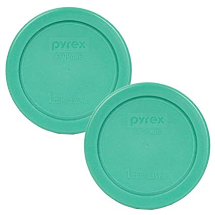 Pyrex 7202-PC Round 1 Cup Green Plastic Lid Cover (2 Pack)