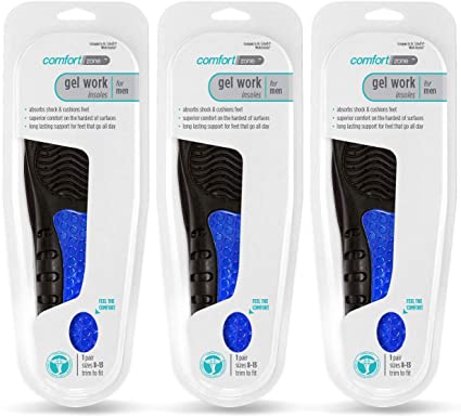 Comfort Zone Gel Work Insoles Men's, 8-13 (Pack of 3)