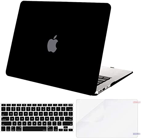 MOSISO Plastic Hard Shell Case & Keyboard Cover & Screen Protector Only Compatible with MacBook Air 11 inch (Models: A1370 & A1465), Black