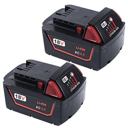ENEGITECH MWK18V5.0-2 Enegitech 2 Pack Replacement Battery for Milwaukee M18 18V XC 5.0Ah High Capacity Red Lithium Cordless Power Tools 48-11-1840 48-11-1850, 2 Piece,