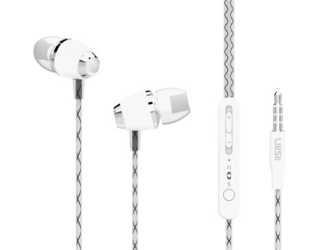 UiiSii Headphones U4 Noise Isolating Earphones, In-line Mic and Slide Volume Control, Compatible Switch for iPhone, iPad, iPod, Samsung, MP3, HTC, Nokia etc (White)