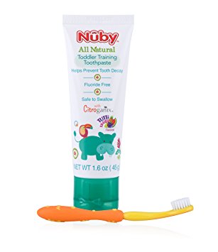 Nuby All Natural Toddler Toothpaste with Citroganix with Toothbrush (Orange/Yellow)