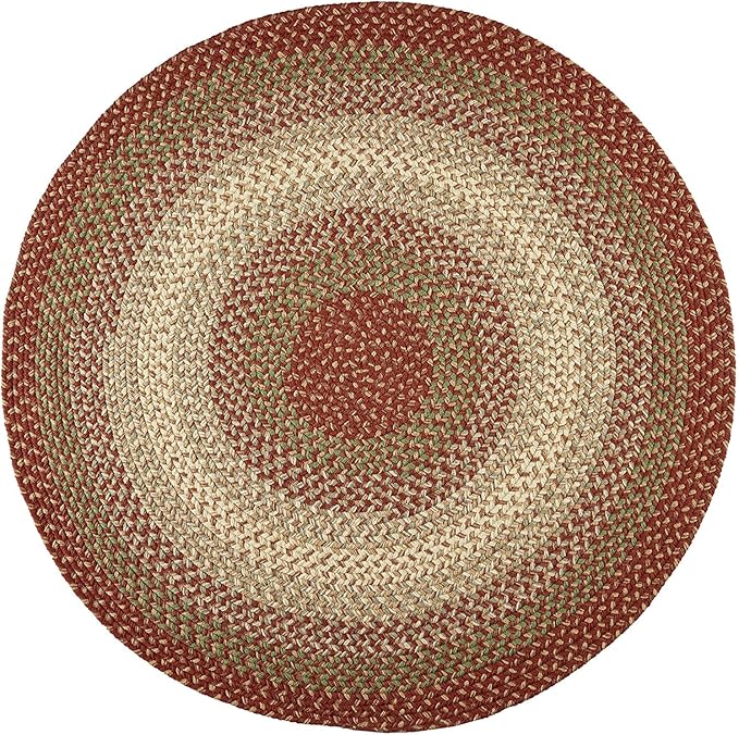 Super Area Rugs Round 8X8 Rust Red/Green Braided Rug Hartford Primitive Decor Rug - Indoor Outdoor - 8' X 8' Circular Braided Rug Dining Room Rug