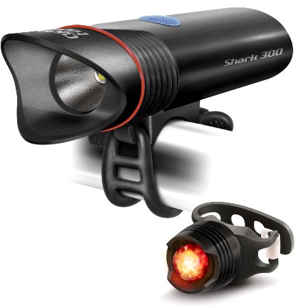 SUPERBRIGHT USB Rechargeable Bike Light - 300 Lumens - Cycle Torch Shark 300 - FREE TAILLIGHT - Fits ALL Bikes Water Resistant Easy Install and Quick Release