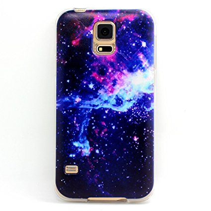 Samsung Galaxy S5 , BAISRKE Clear TPU Silicone Gel Back Cover Skin Soft Case for Samsung Galaxy S5 i9600 (Not for S5 Mini) Dark Purple Space Style