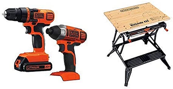 Black & Decker 20V MAX Drill/Driver Impact Combo Kit with BLACK DECKER WM425-A Portable Project Center and Vise