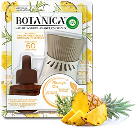 Botanica by Air Wick Plug in Scented Oil Starter Kit, 1 Warmer   1 Refill, Fresh Pineapple and Tunisian Rosemary, Air Freshener, Essential Oils