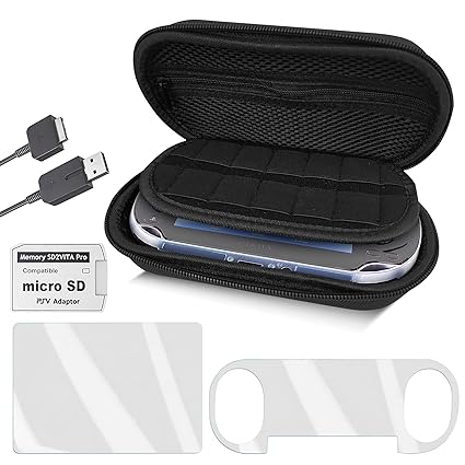 Skywin Four-in-One Kit For PS Vita Case, Protector, Adapter Charger, and Micro SD Memory Card - Compatible with PS Vita Accessories 1000 / 2000 3.6 or HENkaku System