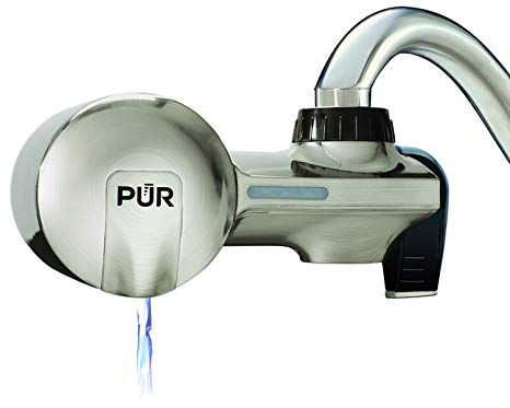PUR Advanced Faucet Water Filter System with MineralClear Filter, Stainless Steel, Horizontal, Indicator for Filter Status, Carbon Filter Lasts 3 Months (100 gal), Fits Standard Faucets, PFM450S