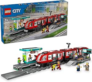 LEGO City Downtown Streetcar and Station Tolley Playset for Toy Train Fans Ages 7 and Up, Fun Gift for Kids who Love Vehicle Toys, Includes 6 Minifigures and a Guide Dog Figure for Role Play, 60423