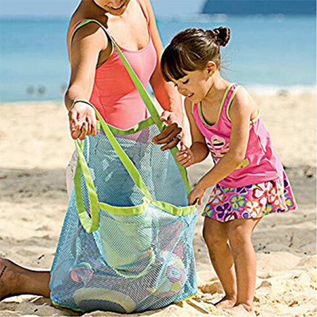 LEOSO Large Sand & Water Away Toys Beach Mesh Bag Tote Pouch Handbag Buggy Storage Bag (blue)
