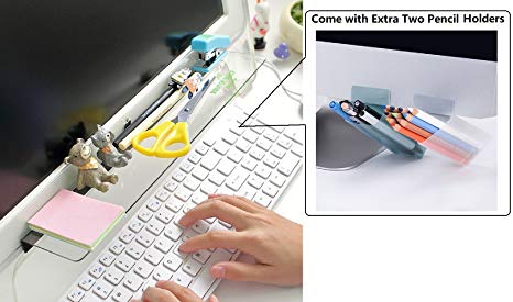 Home-organizer Tech Notes Holder and Reminder Memo Board for Computer Monitors Screen Acrylic Message Boards Memo Pads with Two Small Desktop Storage Boxes Pencil Holders