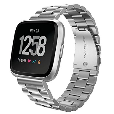 Fitbit Versa Bands, Kmasic Stainless Steel Metal Replacement Bracelet Starp Band for Fitbit Versa Sports Smart Watch Fitness, Silver