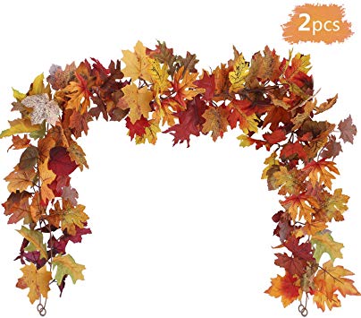 OUTLEE 2Pack Fall Maple Leaf Garland Hanging Fall Leaves Vine Artificial Autumn Foliage Garland Thanksgiving Decor for Home Wedding Party Christmas