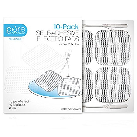 PurePulse Pro TENS Unit Massager Pads – Premium 10-Pack of 4 Square, Self-Adhesive 2” x 2” Replacement Electrode Pads (Total of 40 Pads)