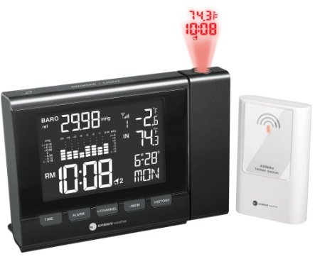Ambient Weather WS-8400 Projection Clock with Indoor and Outdoor Temperature Color Changing Display