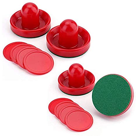 Faswin Home Standard Air Hockey Replacement Pucks & Slider Pusher Goalies for Game Tables, Equipment, Accessories(4 Striker, 8 Puck Pack)