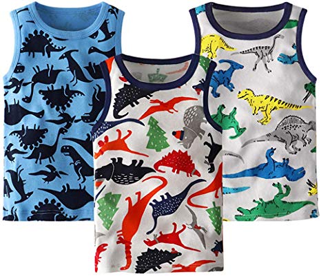 Frogwill Boys Tank Top Dinosaur Printed 3 Pack Undershirt 18M-5Y