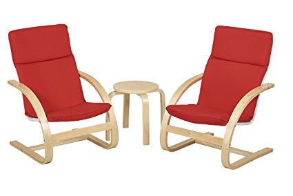 ECR4Kids 3-Piece Natural Bentwood Children's Table and Chair Set, Red