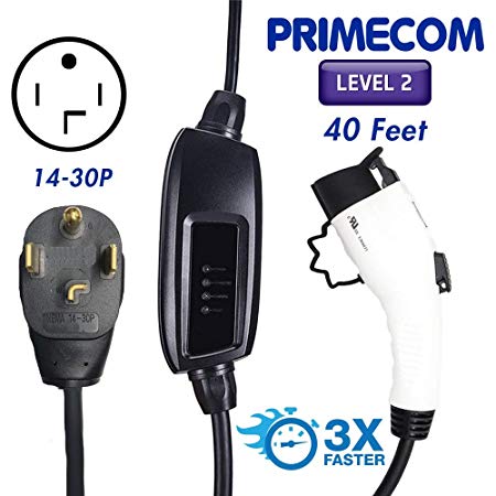 PRIMECOM Level-2 Electric Vehicle Charger 220 Volt 30', 35', 40', and 50' Feet Lengths (14-30P, 40 Feet)