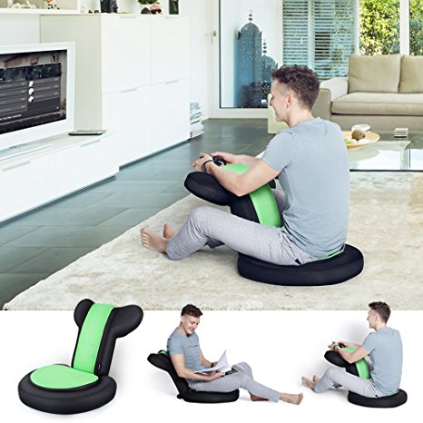 JSVER Armrest Video Gaming Chair Floor for Child and Adult with 14 Positions for Home Video Gaming and Reading, Black & Green