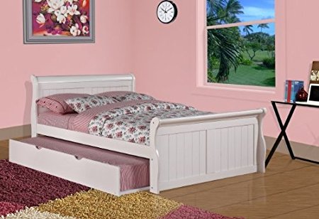 Full Sleigh Bed with Twin Trundle Bed in White