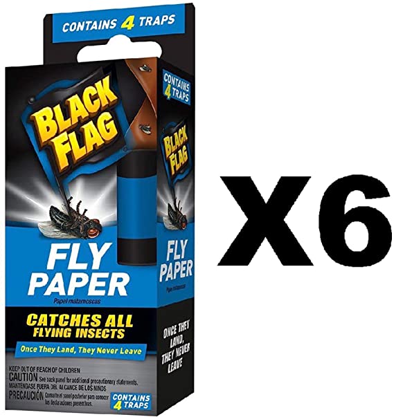 Black Flag Fly Paper Trap Catches Mosquitoes & Flies Indoor/Outdoor(6-Pack of 4)