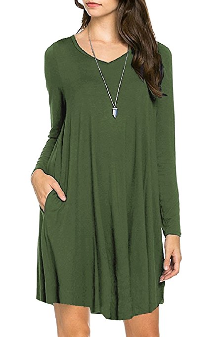 VIISHOW Women's Long Sleeve Casual Loose T-Shirt Dress