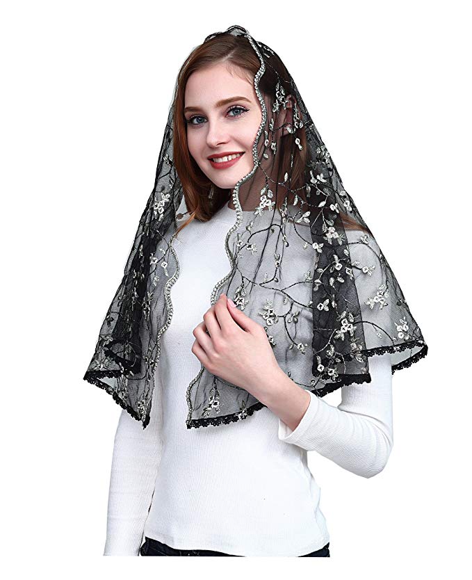 Orthodox Veil Embroidered Head Covering Catholic Chapel Mantilla Veil V48