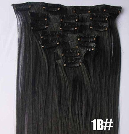 Romantic Angels® 14" 100% Virgin Brazilian Silky Straight Human Hair Clip on in Extensions 6 Pieces Set Color#1B Natural Black