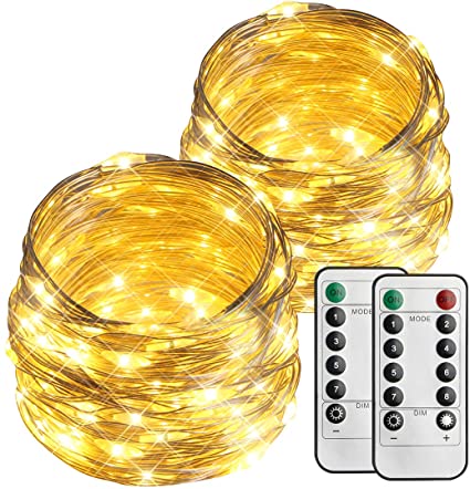 esLife Fairy Light Battery Operated String Light, 2 Pack 36ft 100 LEDs Twinkle Lights with Remote Control for Wedding Easter Xmas Outdoor and Indoor (8 Modes, Timer, Waterproof, Warm White) …